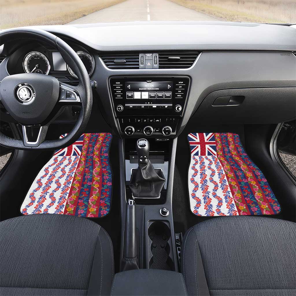 Hawaiian Lei Car Mats National Flag Striped Style LT03 Set 2pcs - Front Red - Polynesian Pride