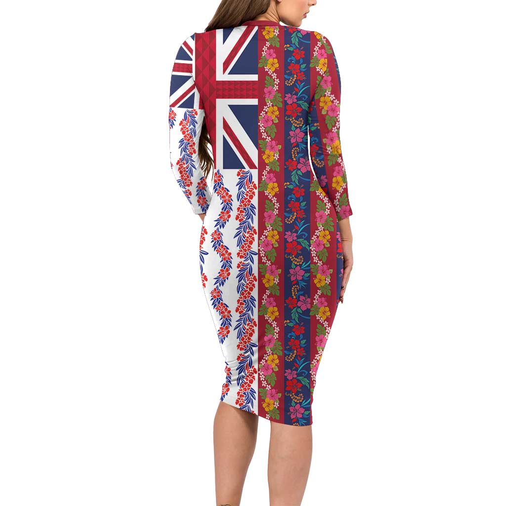 Hawaiian Lei Long Sleeve Bodycon Dress National Flag Striped Style LT03 - Polynesian Pride