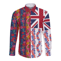 Hawaiian Lei Long Sleeve Button Shirt National Flag Striped Style LT03 Unisex Red - Polynesian Pride