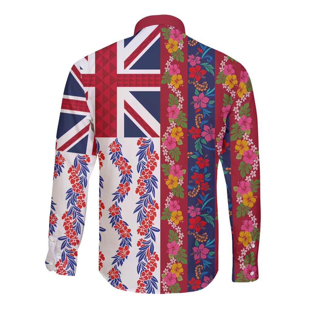 Hawaiian Lei Long Sleeve Button Shirt National Flag Striped Style LT03 - Polynesian Pride