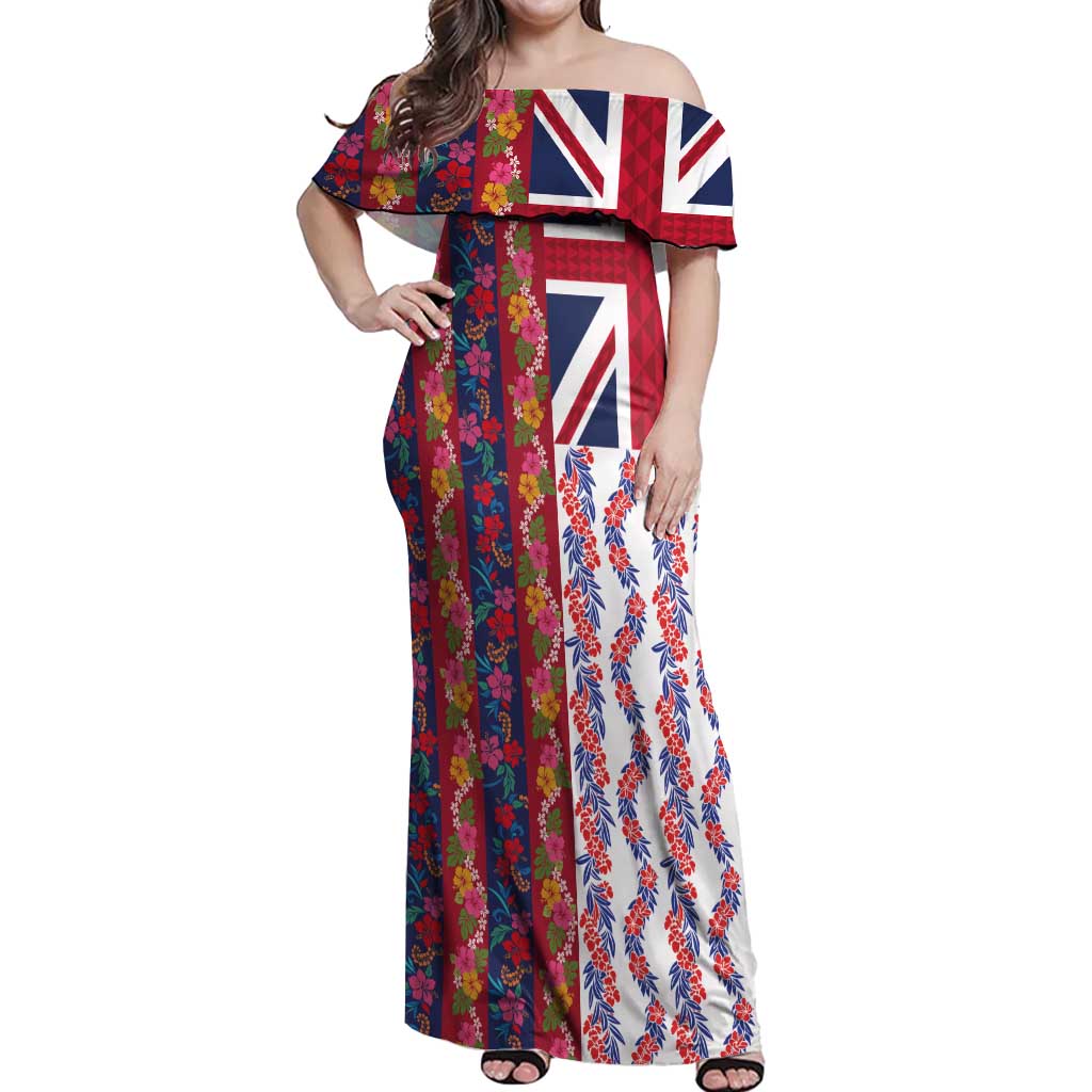 Hawaiian Lei Off Shoulder Maxi Dress National Flag Striped Style