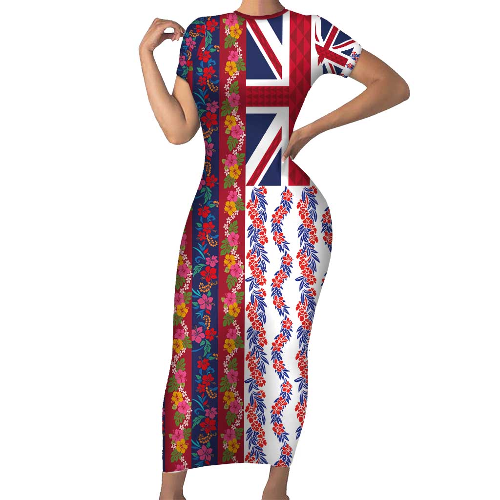 Hawaiian Lei Short Sleeve Bodycon Dress National Flag Striped Style