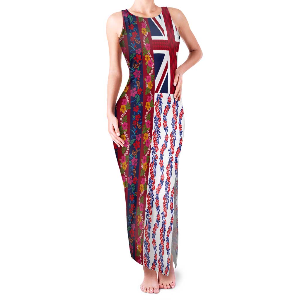 Hawaiian Lei Tank Maxi Dress National Flag Striped Style LT03 Women Red - Polynesian Pride