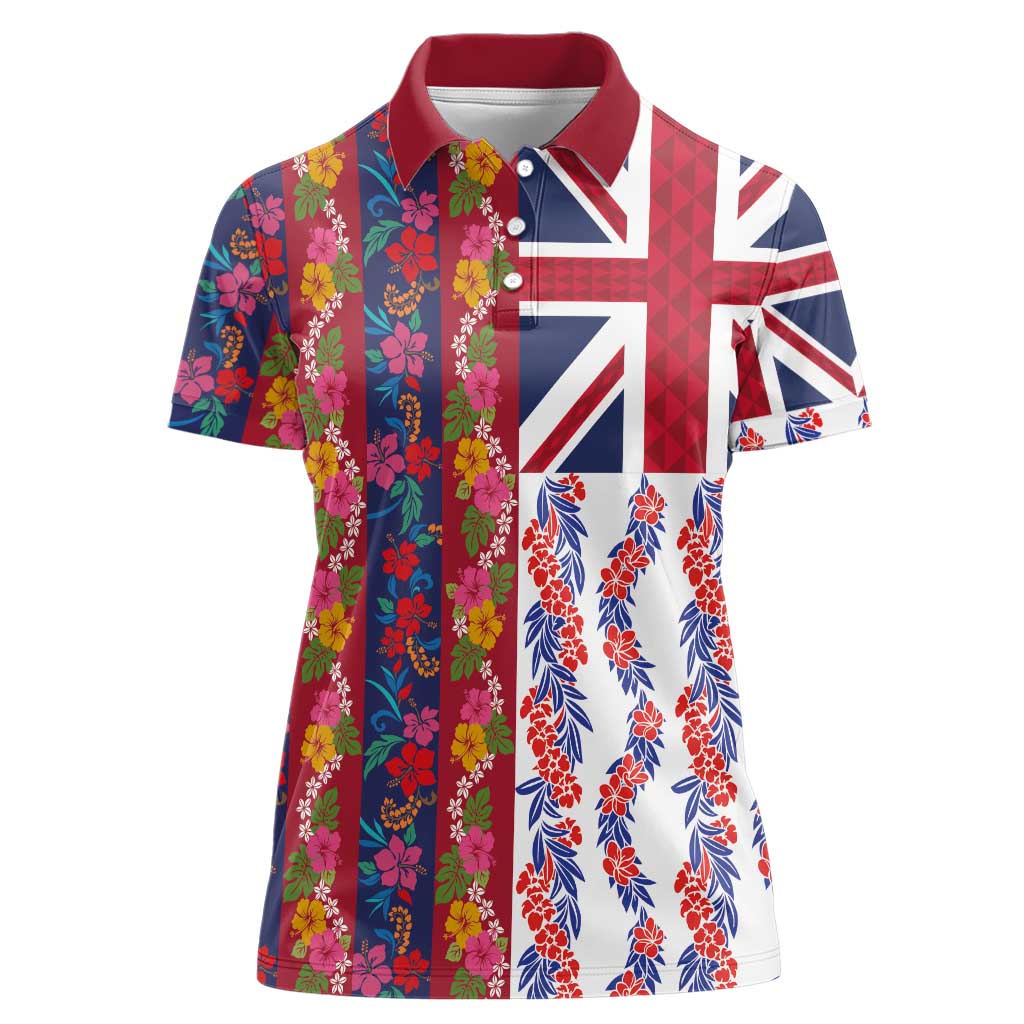 Hawaiian Lei Women Polo Shirt National Flag Striped Style LT03 Female Red - Polynesian Pride