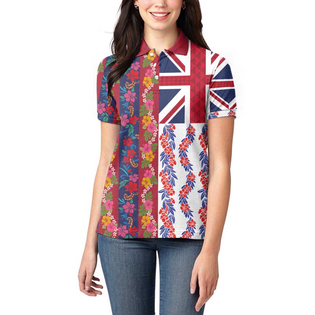 Hawaiian Lei Women Polo Shirt National Flag Striped Style LT03 - Polynesian Pride