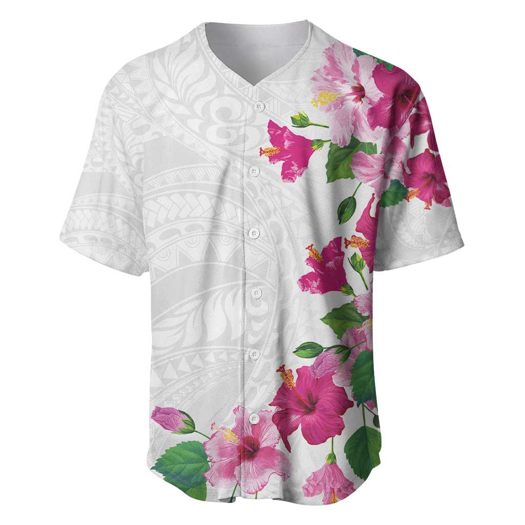 Hawaiian Hibiscus and Art Polynesian Tattoo Baseball Jersey White Color LT03 White - Polynesian Pride