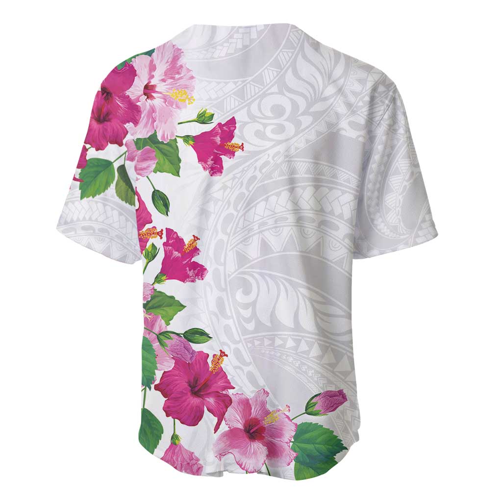Hawaiian Hibiscus and Art Polynesian Tattoo Baseball Jersey White Color LT03 - Polynesian Pride