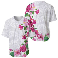 Hawaiian Hibiscus and Art Polynesian Tattoo Baseball Jersey White Color LT03 - Polynesian Pride
