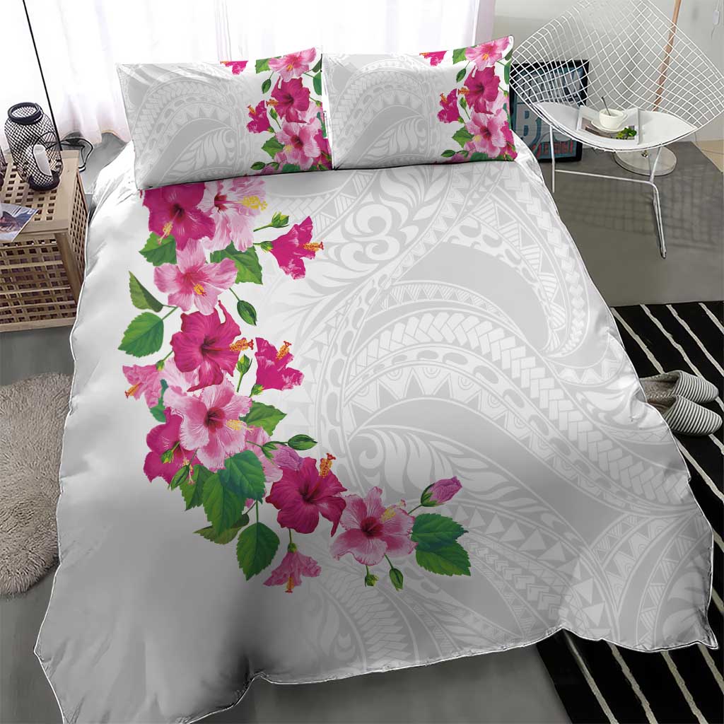 Hawaiian Hibiscus and Art Polynesian Tattoo Bedding Set White Color LT03 - Polynesian Pride