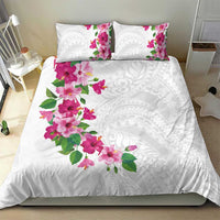 Hawaiian Hibiscus and Art Polynesian Tattoo Bedding Set White Color LT03 - Polynesian Pride