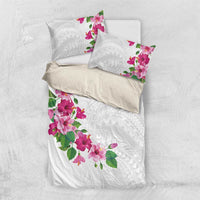 Hawaiian Hibiscus and Art Polynesian Tattoo Bedding Set White Color LT03 US Twin 172cm x 218cm White - Polynesian Pride