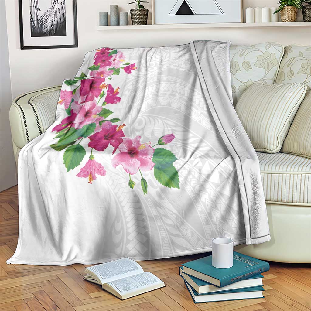 Hawaiian Hibiscus and Art Polynesian Tattoo Blanket White Color LT03 White - Polynesian Pride