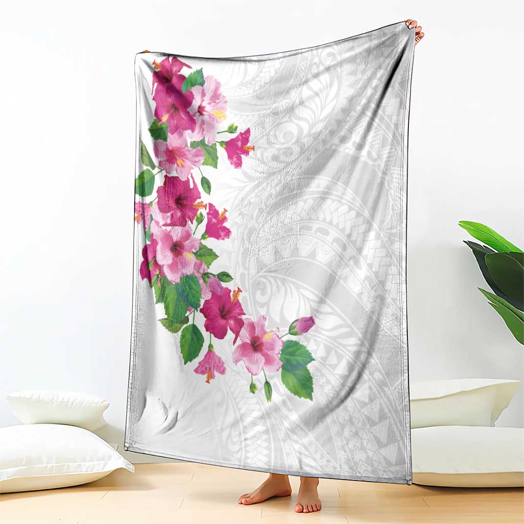 Hawaiian Hibiscus and Art Polynesian Tattoo Blanket White Color LT03 - Polynesian Pride
