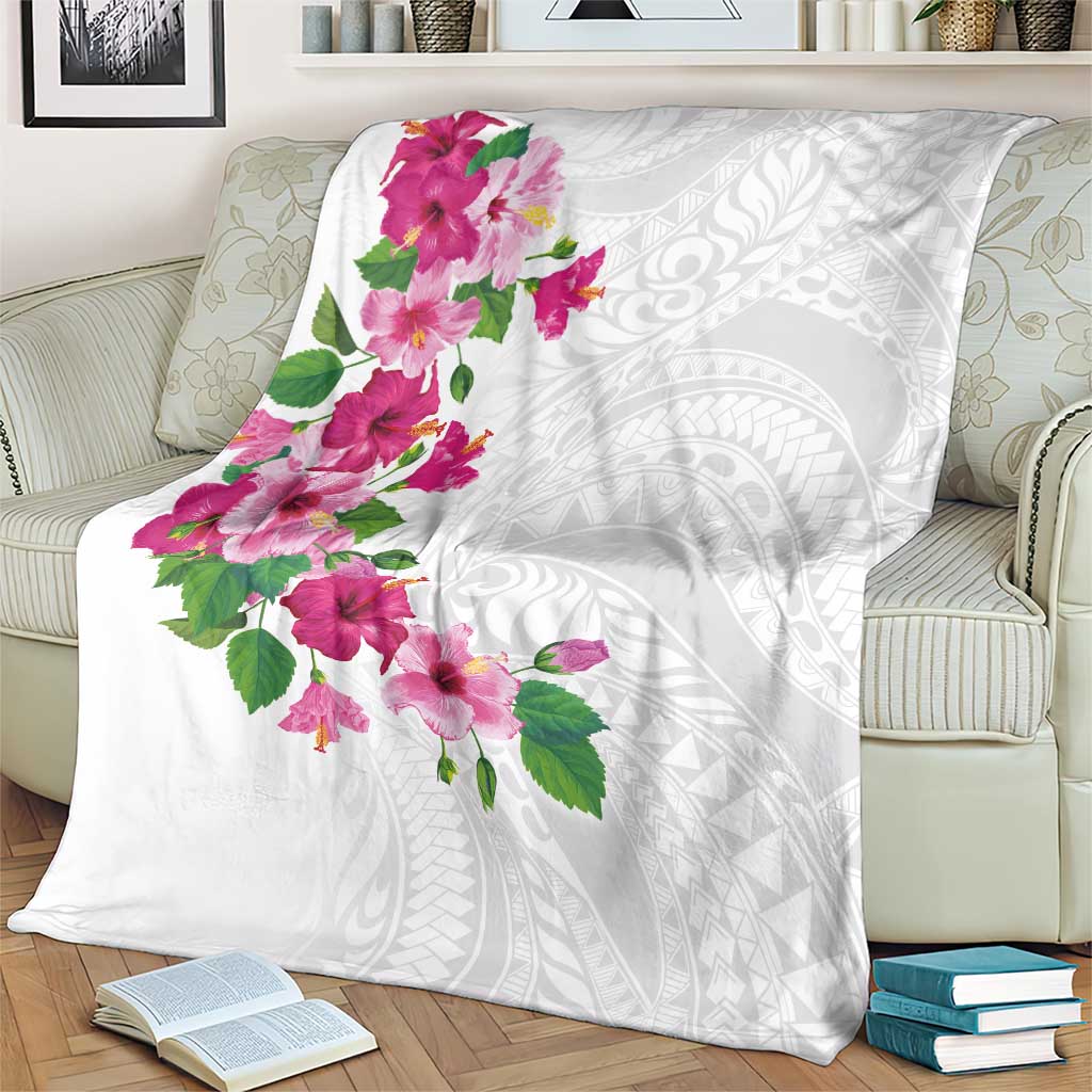 Hawaiian Hibiscus and Art Polynesian Tattoo Blanket White Color LT03 - Polynesian Pride