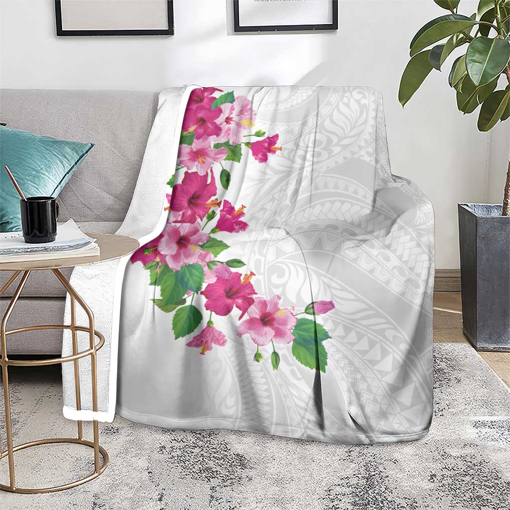 Hawaiian Hibiscus and Art Polynesian Tattoo Blanket White Color LT03 - Polynesian Pride