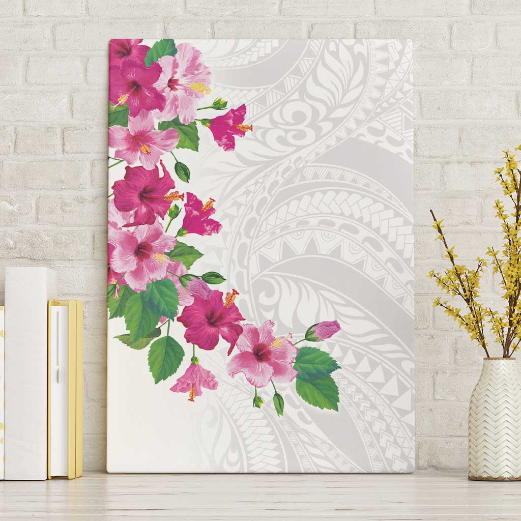 Hawaiian Hibiscus and Art Polynesian Tattoo Canvas Wall Art White Color LT03 Without Frame White - Polynesian Pride