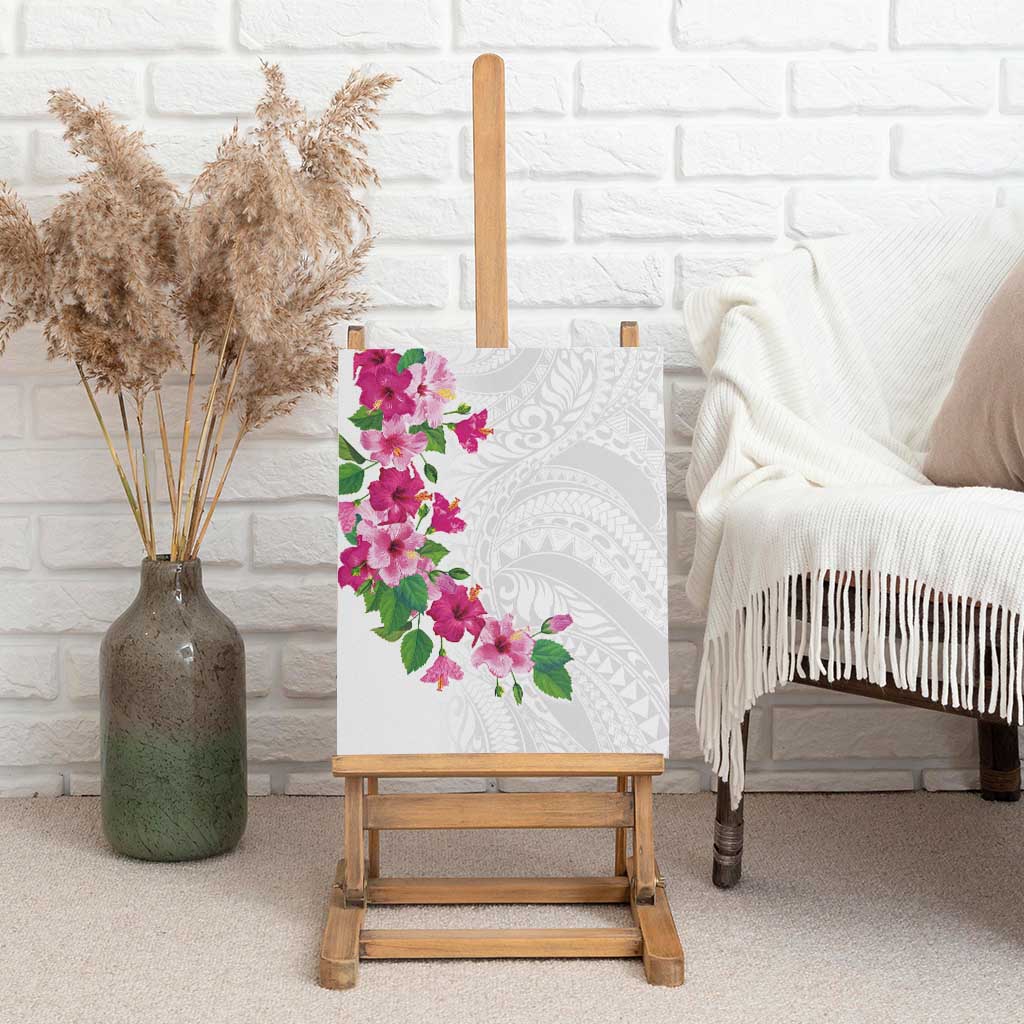 Hawaiian Hibiscus and Art Polynesian Tattoo Canvas Wall Art White Color LT03 - Polynesian Pride