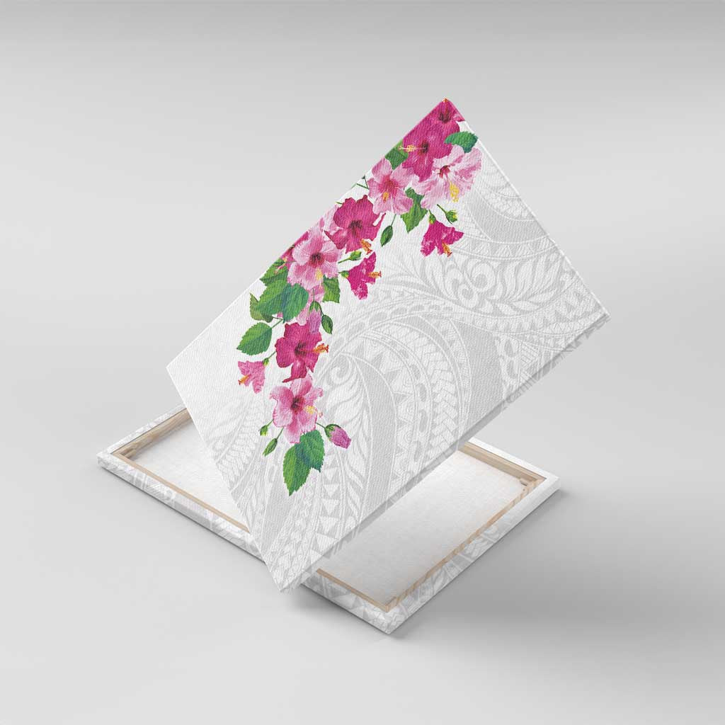 Hawaiian Hibiscus and Art Polynesian Tattoo Canvas Wall Art White Color LT03 With Frame White - Polynesian Pride
