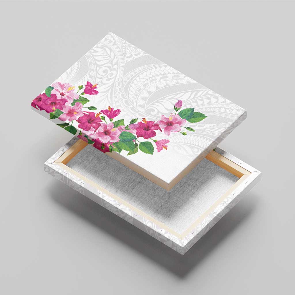 Hawaiian Hibiscus and Art Polynesian Tattoo Canvas Wall Art White Color LT03 - Polynesian Pride