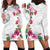 Hawaiian Hibiscus and Art Polynesian Tattoo Hoodie Dress White Color