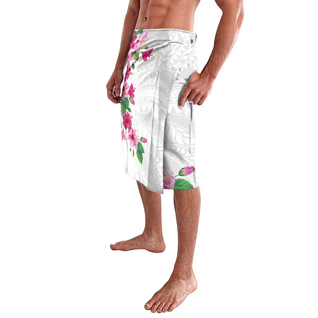 Hawaiian Hibiscus and Art Polynesian Tattoo Lavalava White Color LT03 - Polynesian Pride