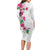 Hawaiian Hibiscus and Art Polynesian Tattoo Long Sleeve Bodycon Dress White Color