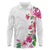 Hawaiian Hibiscus and Art Polynesian Tattoo Long Sleeve Polo Shirt White Color