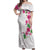 Hawaiian Hibiscus and Art Polynesian Tattoo Off Shoulder Maxi Dress White Color