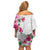 Hawaiian Hibiscus and Art Polynesian Tattoo Off Shoulder Short Dress White Color