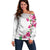 Hawaiian Hibiscus and Art Polynesian Tattoo Off Shoulder Sweater White Color