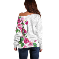 Hawaiian Hibiscus and Art Polynesian Tattoo Off Shoulder Sweater White Color LT03 - Polynesian Pride