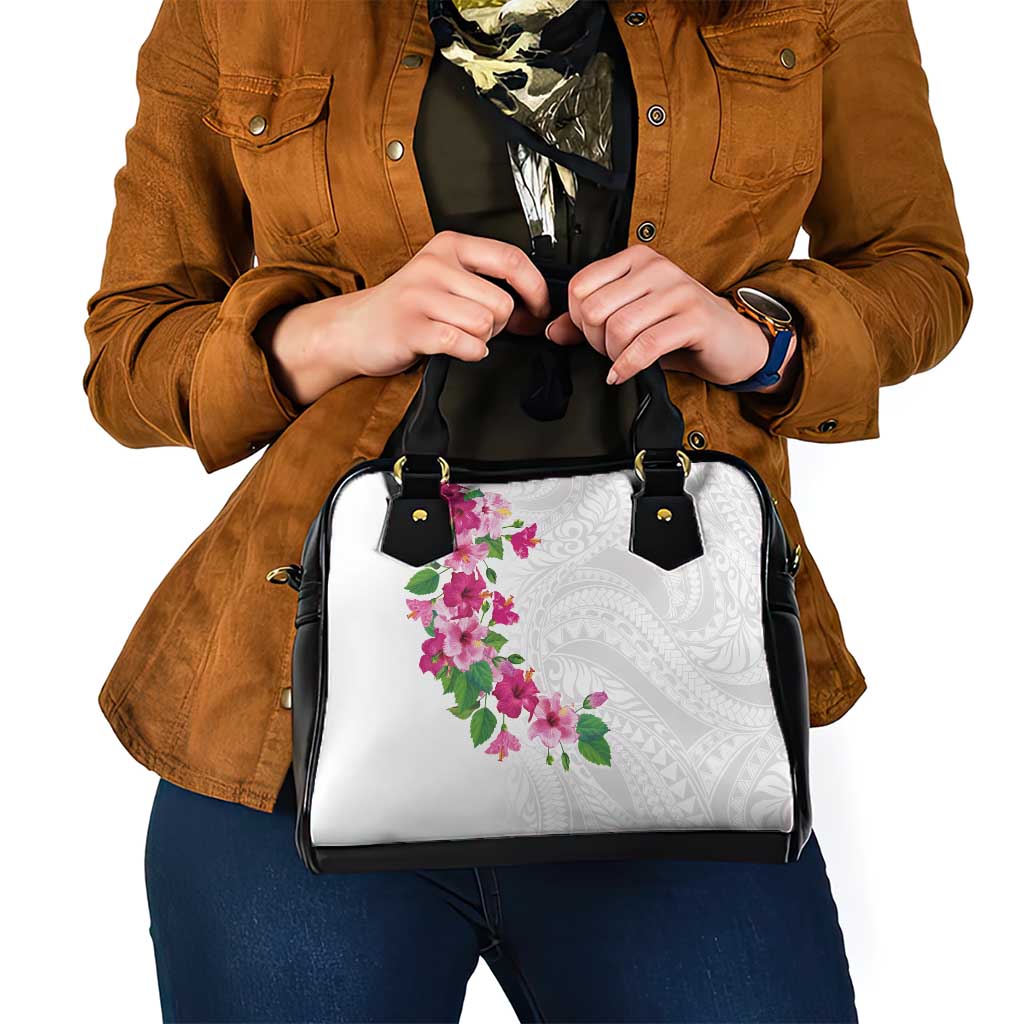 Hawaiian Hibiscus and Art Polynesian Tattoo Shoulder Handbag White Color LT03 - Polynesian Pride