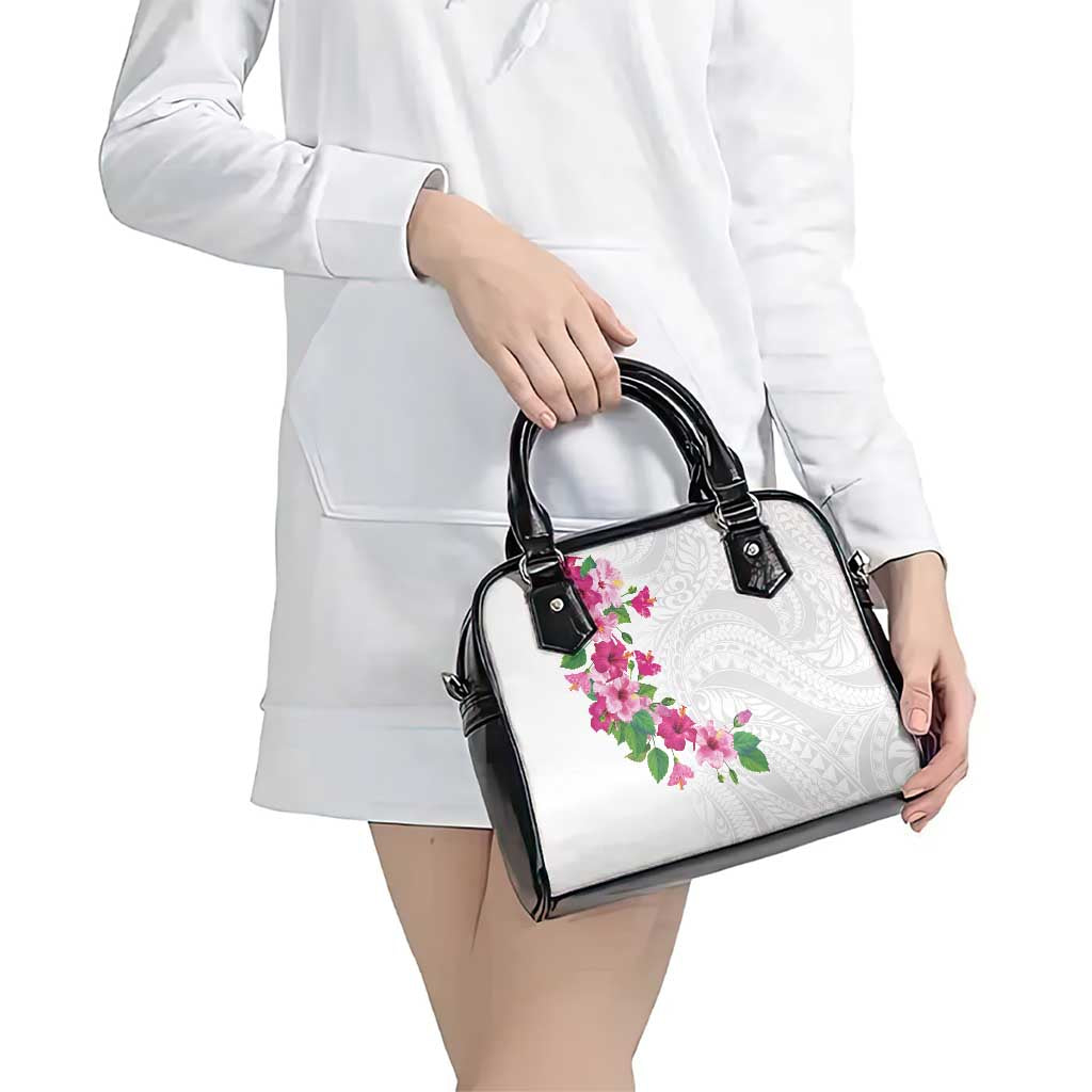 Hawaiian Hibiscus and Art Polynesian Tattoo Shoulder Handbag White Color LT03 - Polynesian Pride