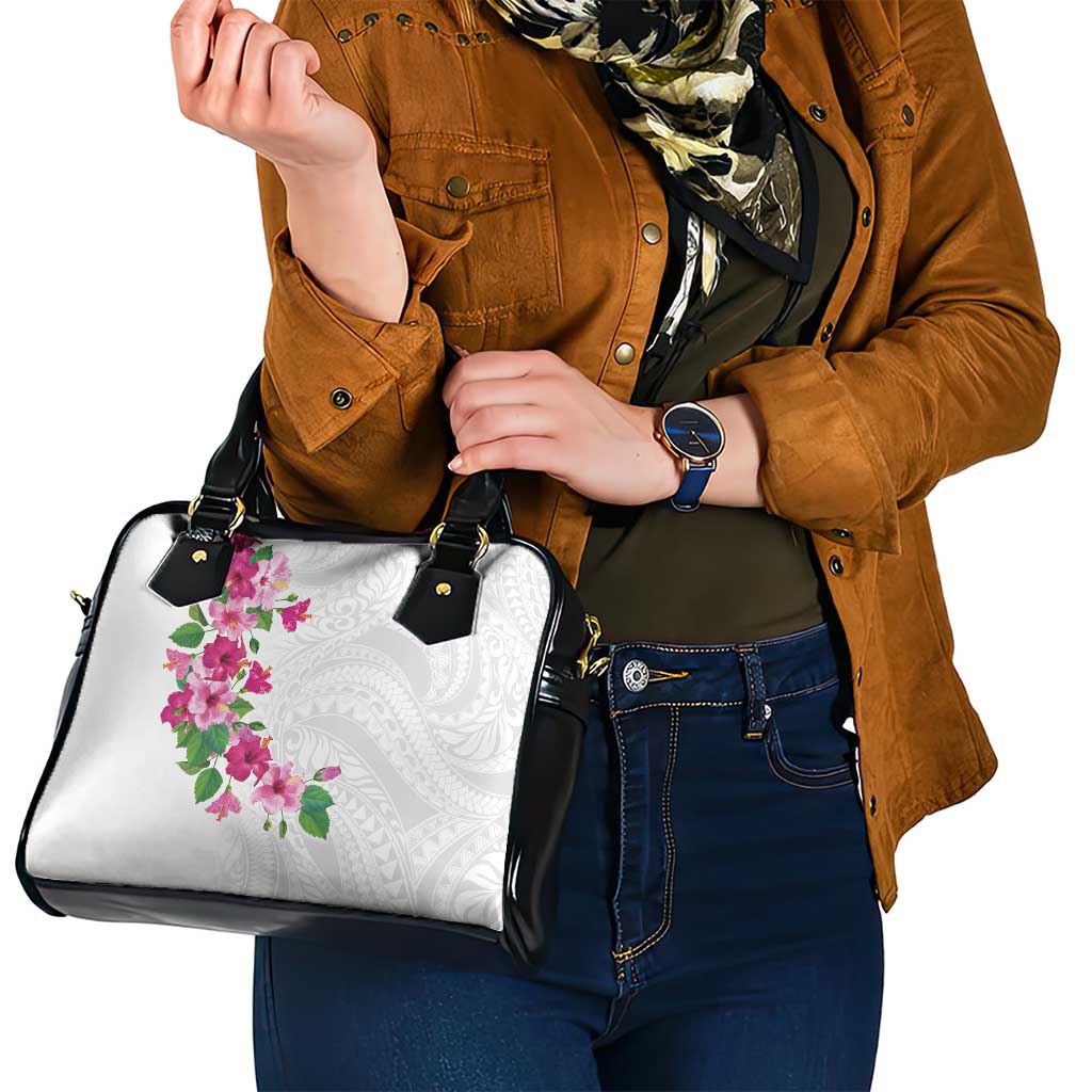 Hawaiian Hibiscus and Art Polynesian Tattoo Shoulder Handbag White Color LT03 - Polynesian Pride