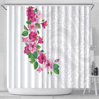 Hawaiian Hibiscus and Art Polynesian Tattoo Shower Curtain White Color LT03 - Polynesian Pride