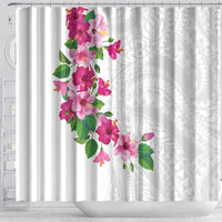 Hawaiian Hibiscus and Art Polynesian Tattoo Shower Curtain White Color LT03 - Polynesian Pride