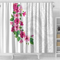 Hawaiian Hibiscus and Art Polynesian Tattoo Shower Curtain White Color LT03 - Polynesian Pride