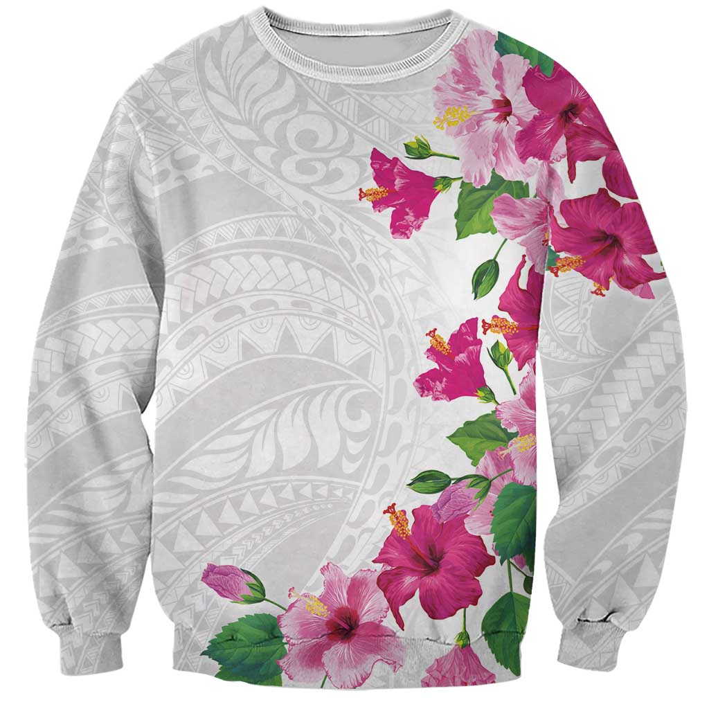 Hawaiian Hibiscus and Art Polynesian Tattoo Sweatshirt White Color LT03 Unisex White - Polynesian Pride