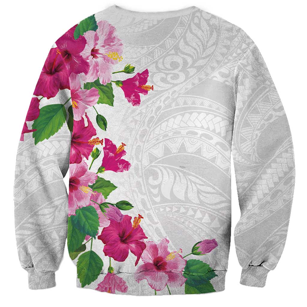 Hawaiian Hibiscus and Art Polynesian Tattoo Sweatshirt White Color LT03 - Polynesian Pride