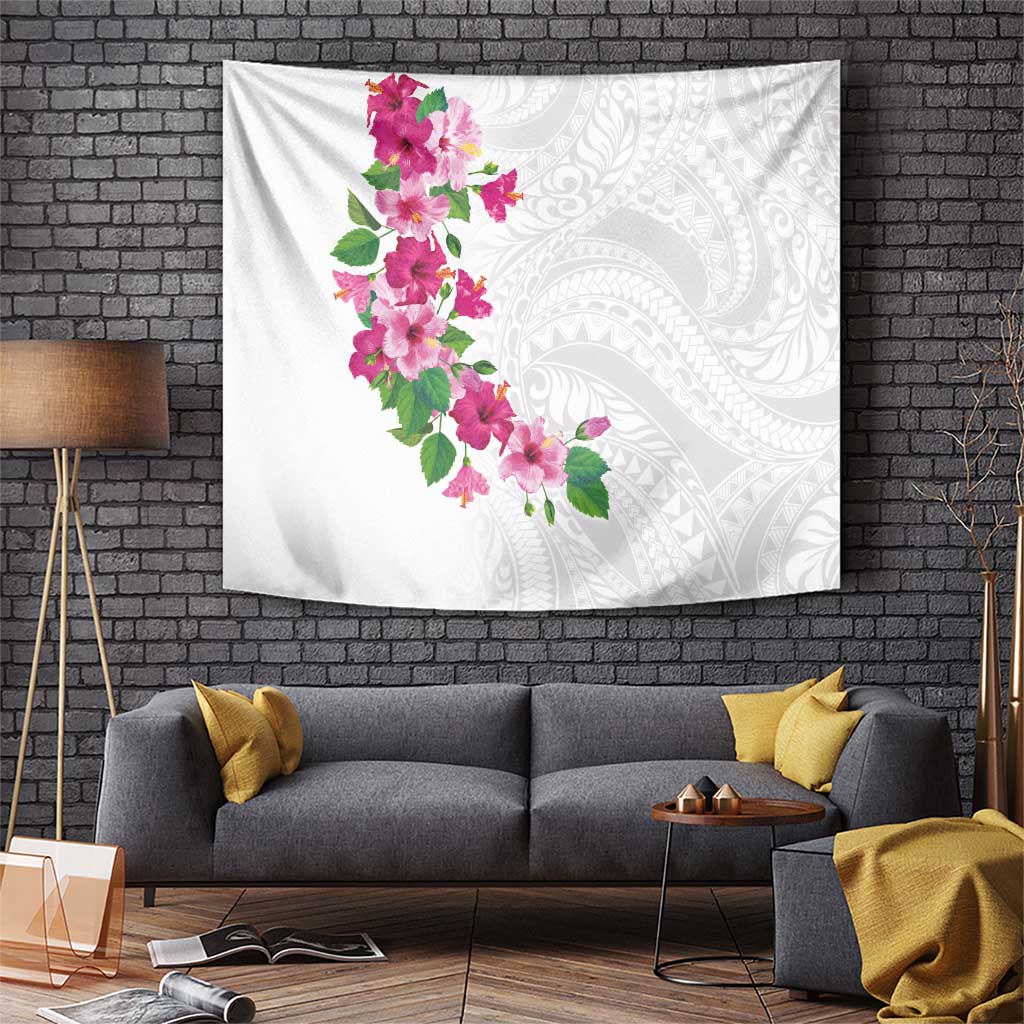 Hawaiian Hibiscus and Art Polynesian Tattoo Tapestry White Color LT03 White - Polynesian Pride
