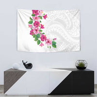 Hawaiian Hibiscus and Art Polynesian Tattoo Tapestry White Color LT03 - Polynesian Pride