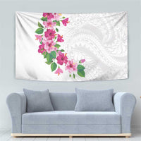 Hawaiian Hibiscus and Art Polynesian Tattoo Tapestry White Color LT03 - Polynesian Pride