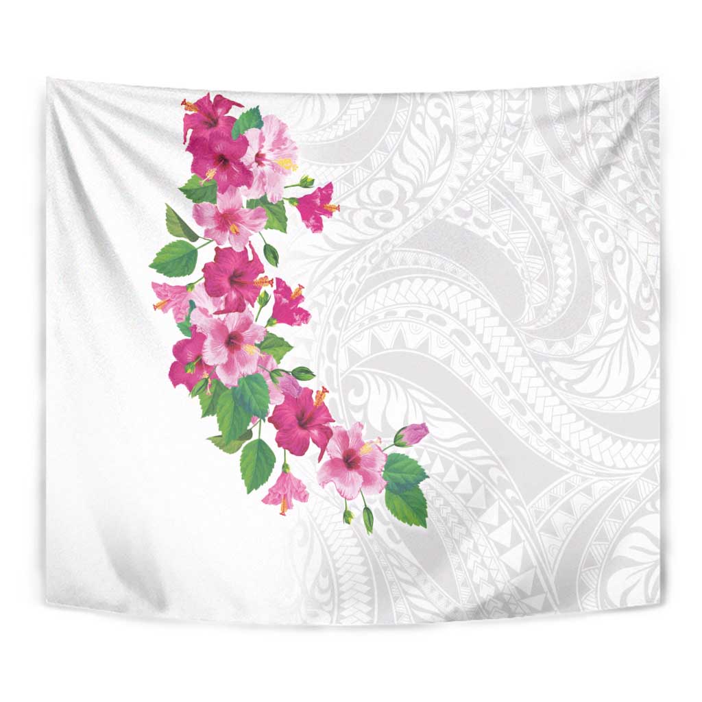 Hawaiian Hibiscus and Art Polynesian Tattoo Tapestry White Color LT03 - Polynesian Pride