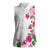 Hawaiian Hibiscus and Art Polynesian Tattoo Women Sleeveless Polo Shirt White Color