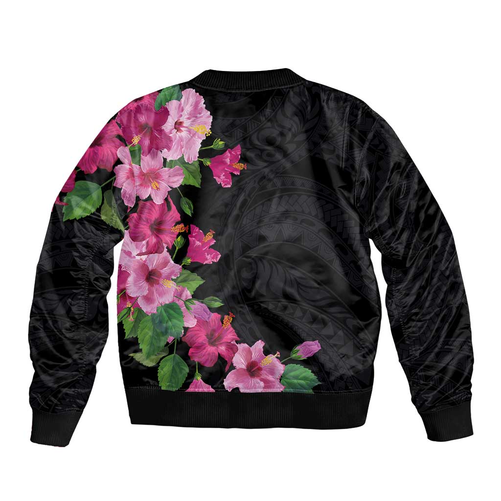 Hawaiian Hibiscus and Art Polynesian Tattoo Bomber Jacket Black Color LT03 - Polynesian Pride