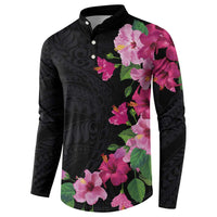 Hawaiian Hibiscus and Art Polynesian Tattoo Button Sweatshirt Black Color LT03 - Polynesian Pride