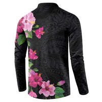 Hawaiian Hibiscus and Art Polynesian Tattoo Button Sweatshirt Black Color LT03 - Polynesian Pride