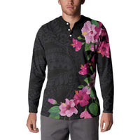 Hawaiian Hibiscus and Art Polynesian Tattoo Button Sweatshirt Black Color LT03 - Polynesian Pride