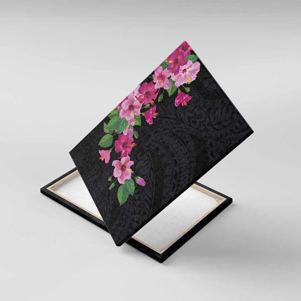 Hawaiian Hibiscus and Art Polynesian Tattoo Canvas Wall Art Black Color LT03 With Frame Black - Polynesian Pride