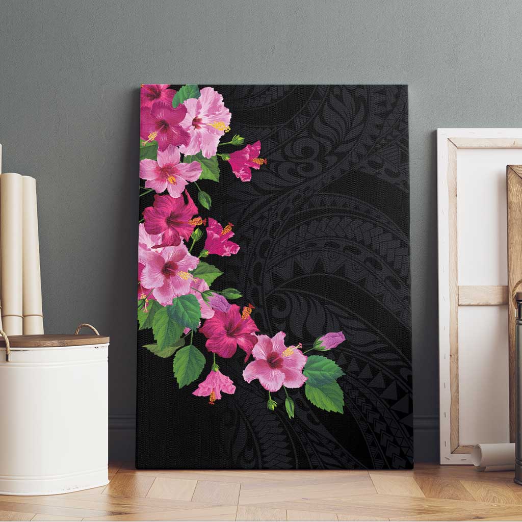 Hawaiian Hibiscus and Art Polynesian Tattoo Canvas Wall Art Black Color LT03 - Polynesian Pride